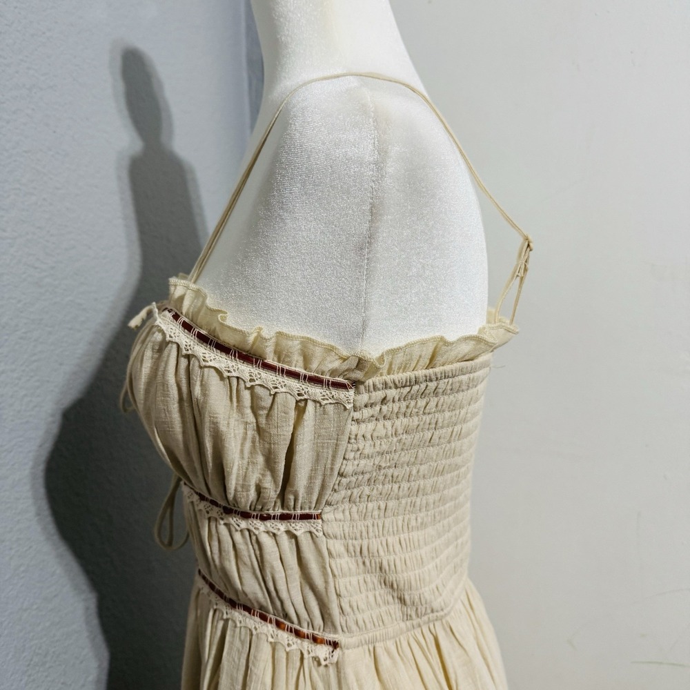Cottagecore Sincerely Jules Cream Smocked Peasant Maxi Bohemian Tiered‎ Dress M - Picture 7 of 15